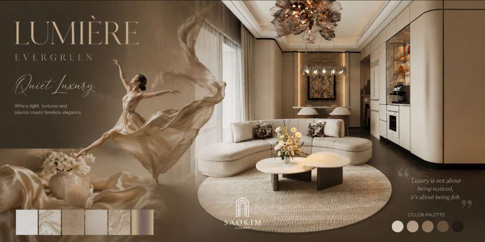 Thiết kế nội thất chung cư cao cấp Lumière Evergreen phong cách Quiet Luxury - Vũ Điệu Vượt Thời Gian Của Ánh Sáng Và Chất Liệu